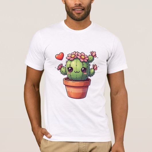 かわいいサボテンのピンクの花 Tシャツ (正面)
