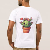 かわいいサボテンのピンクの花 Tシャツ (裏面)