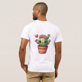 かわいいサボテンのピンクの花 Tシャツ (裏面フル)
