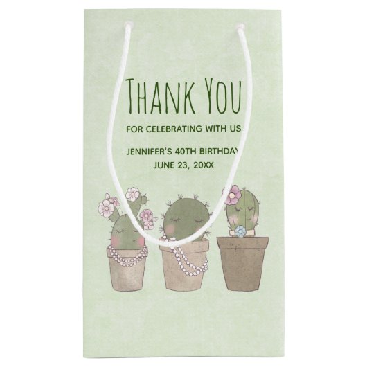 かわいいサボテンの女の子を着てジュエリーありがとう スモールペーパーバッグ (裏面)