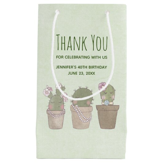 かわいいサボテンの女の子を着てジュエリーありがとう スモールペーパーバッグ (正面)