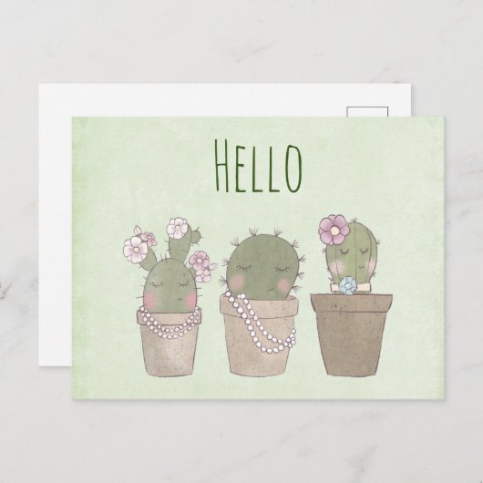 かわいいサボテンの女の子を着てジュエリー – こんにちは ポストカード (正面/裏面)