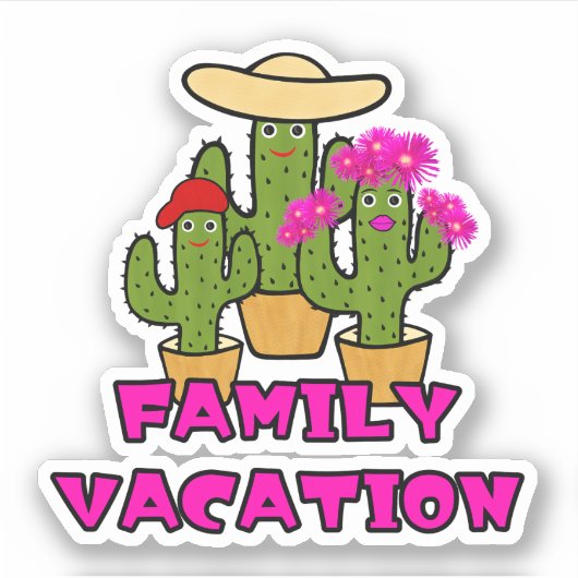 かわいいサボテンの家族 シール (正面)