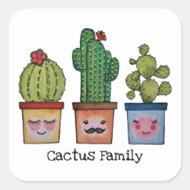 かわいいサボテンの家族 – 水彩画 スクエアシール