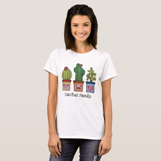 かわいいサボテンの家族 – 水彩画 Tシャツ (正面フル)