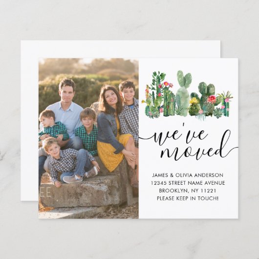 かわいいサボテンの引っ越しました写真の移動のお知らせ (正面/裏面)
