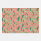 かわいいサボテンの桃と緑、青 ラッピングペーパーシート (正面)