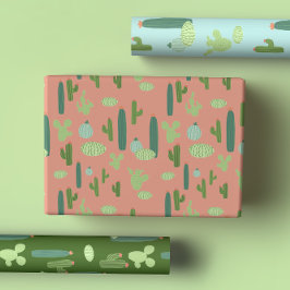 かわいいサボテンの桃と緑、青 ラッピングペーパーシート