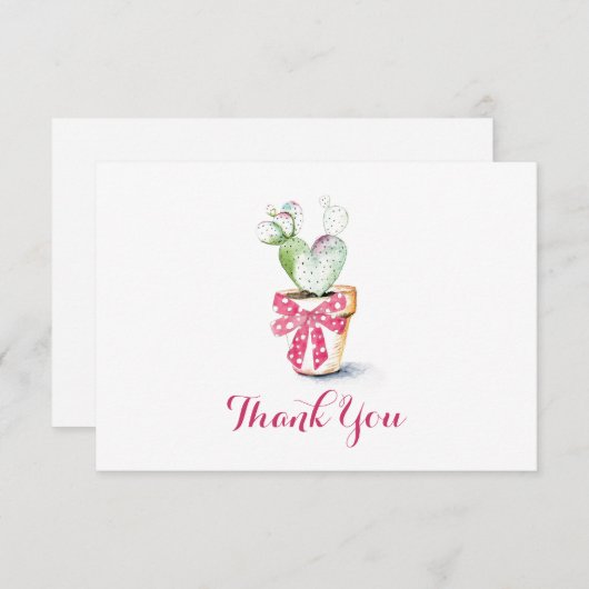 かわいいサボテンの水彩色バレンタインサンキューカード サンキューカード (正面/裏面)