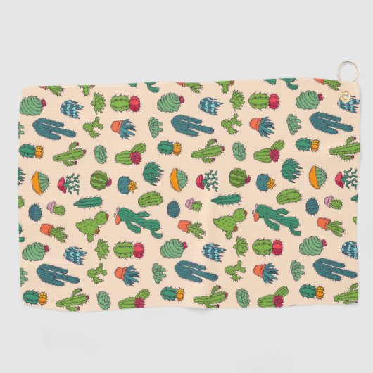 かわいいサボテンの永続的なパターン ゴルフタオル (横)