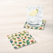 かわいいサボテンの永続的なパターン スクエアペーパーコースター (インサイチュ)