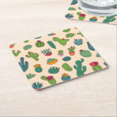 かわいいサボテンの永続的なパターン スクエアペーパーコースター (アングル)
