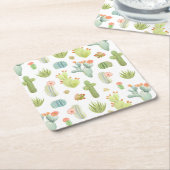 かわいいサボテンの永続的なパターン スクエアペーパーコースター (アングル)