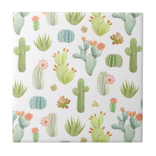 かわいいサボテンの永続的なパターン タイル (正面)