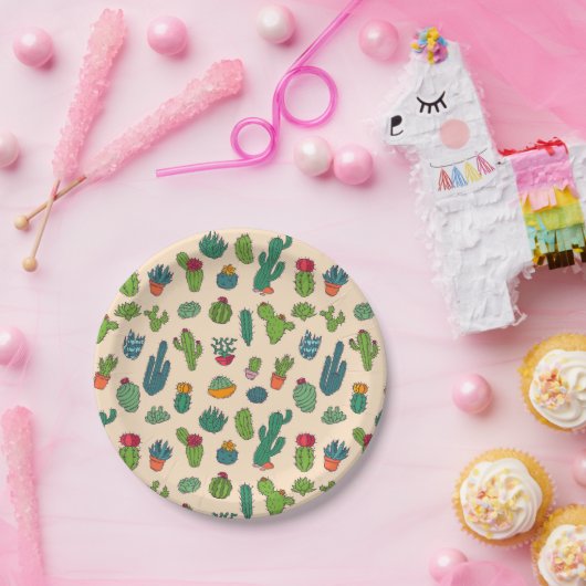 かわいいサボテンの永続的なパターン ペーパープレート (パーティー)