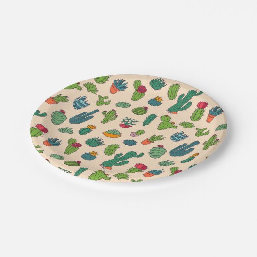 かわいいサボテンの永続的なパターン ペーパープレート (アングル)