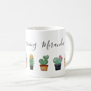 かわいいサボテンの緑の花柄 コーヒーマグカップ
