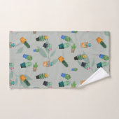 かわいいサボテンの緑の花模様 バスタオルセット (ハンドタオル)