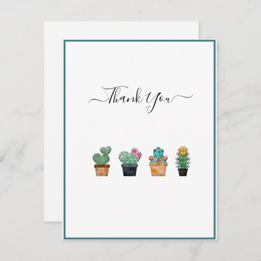 かわいいサボテンの緑の花 サンキューカード (正面/裏面)