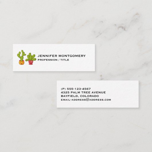 かわいいサボテンの花ポットスケッチ スキニー名刺 (正面/裏面)