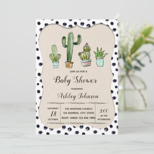 かわいいサボテンの誕生日パーティーの招待 招待状 (スタンド正面)