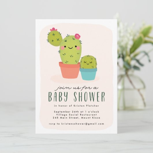 かわいいサボテンの赤ちゃんシャワー 招待状 (スタンド正面)