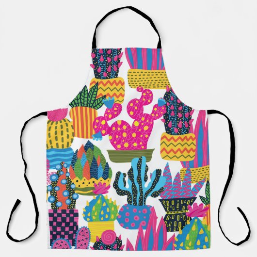 かわいいサボテンカラフル：シームレスなおもしろい エプロン (正面)