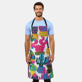 かわいいサボテンカラフル：シームレスなおもしろい エプロン (着用した状態)