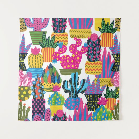 かわいいサボテンカラフル:シームレスなおもしろい タペストリー (正面)