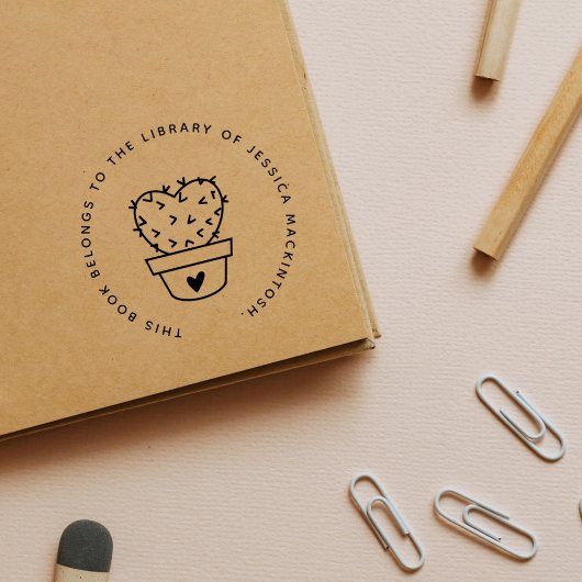 かわいいサボテンハート名前をカスタムする図書室 ラバースタンプ