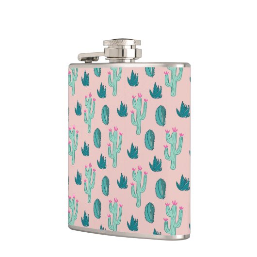 かわいいサボテンパターンピンクの緑 フラスク (左)