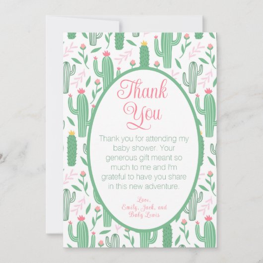 かわいいサボテンフローラ赤ちゃんシャワー写真ありがとう サンキューカード (正面)