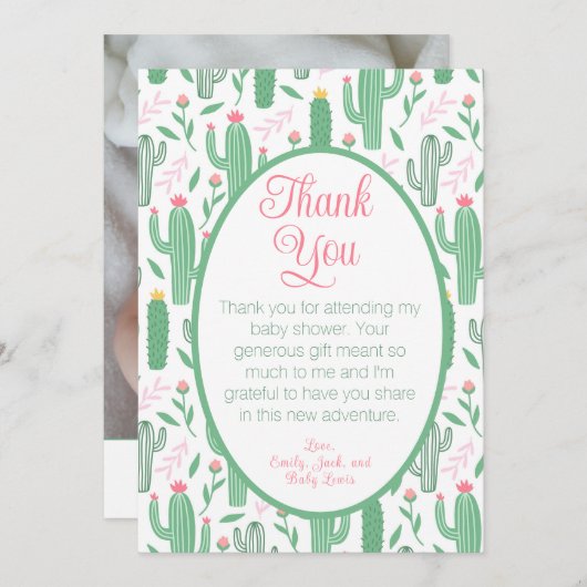 かわいいサボテンフローラ赤ちゃんシャワー写真ありがとう サンキューカード (正面/裏面)