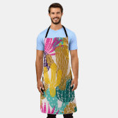 かわいいサボテンヴィンテージシームレスイラストレーション。 エプロン (着用した状態)