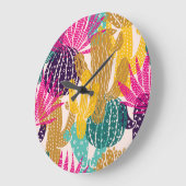 かわいいサボテンヴィンテージシームレスイラストレーション。 ラージ壁時計 (傾斜)