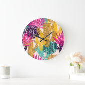 かわいいサボテンヴィンテージシームレスイラストレーション。 ラージ壁時計 (ホーム)