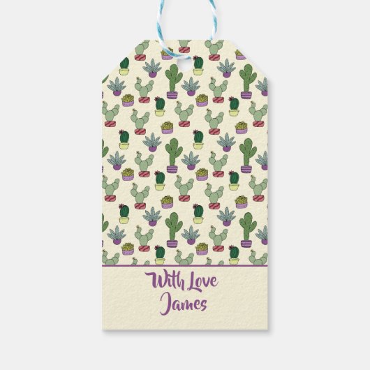 かわいいサボテン多肉植物ハッピーバースデー模様 ギフトタグ (裏面)
