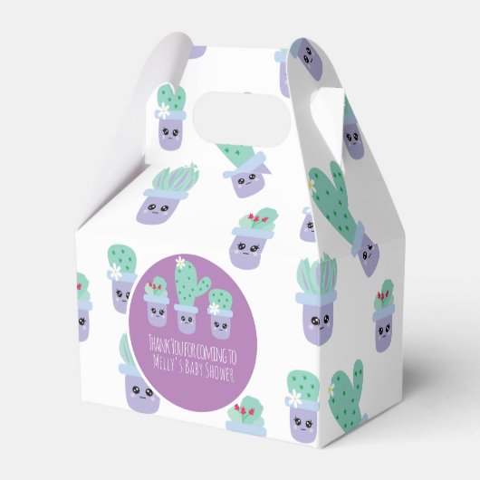 かわいいサボテン柄の漫画スタイルのサンキューボックス フェイバーボックス (正面サイド)
