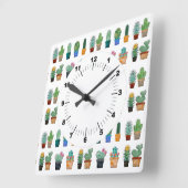 かわいいサボテン緑の花自然 スクエア壁時計 (傾斜)