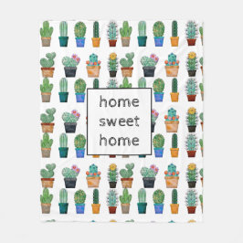 かわいいサボテン緑の花自然 フリースブランケット