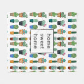 かわいいサボテン緑の花自然 フリースブランケット (正面(横))