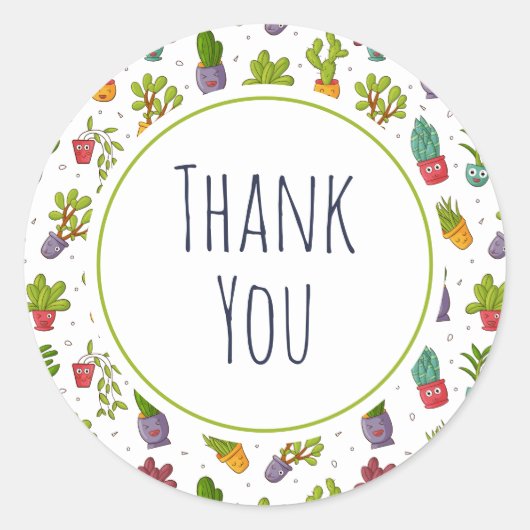 かわいいサボテン自然多肉柄ありがとう ラウンドシール (正面)