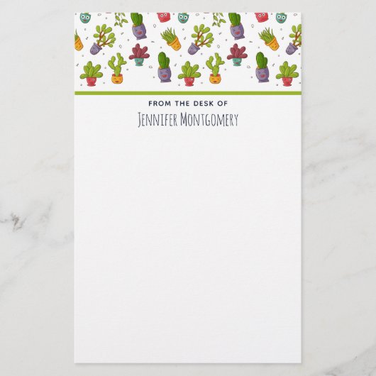 かわいいサボテン自然多肉模様 便箋 (正面)