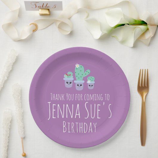 かわいいサボテン鉢植え誕生日ありがとうBal ペーパープレート (ウェディング)
