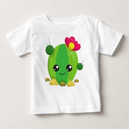 かわいいサボテン、かわいいサボテン、グリーンサボテン、花 ベビーTシャツ (正面)