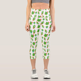 かわいいサボテン、グリーンサボテン、サボテン柄 カプリレギンス