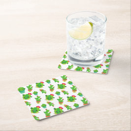 かわいいサボテン、グリーンサボテン、サボテン柄 スクエアペーパーコースター