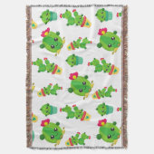 かわいいサボテン、グリーンサボテン、サボテン柄 スローブランケット (正面縦)