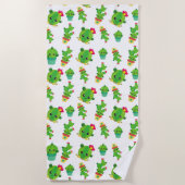 かわいいサボテン、グリーンサボテン、サボテン柄 ビーチタオル (正面)