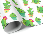 かわいいサボテン、グリーンサボテン、サボテン柄 ラッピングペーパー (ロールコーナー)